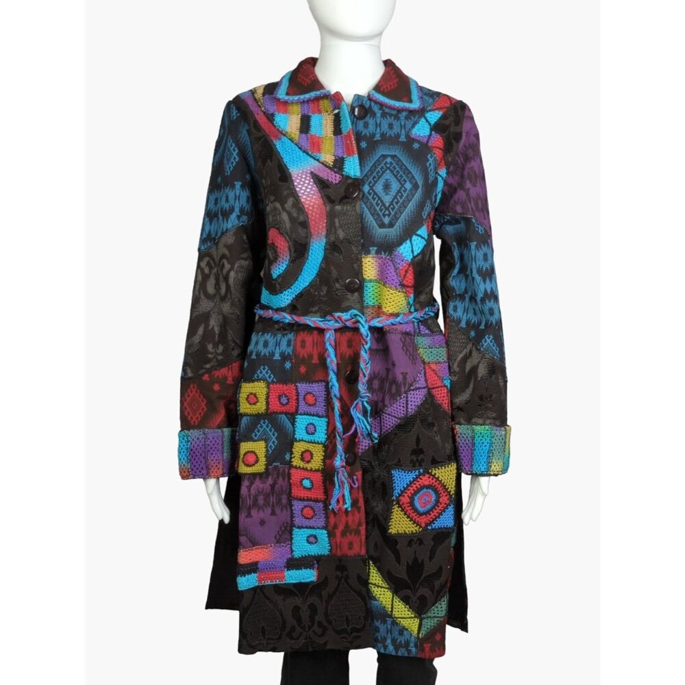 Vintage QVC Sandy Starkman Size S Patchwork Technicolor Crochet Duster New